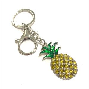 Silver Tone Pineapple Keychain Purse Charm Rhinestones